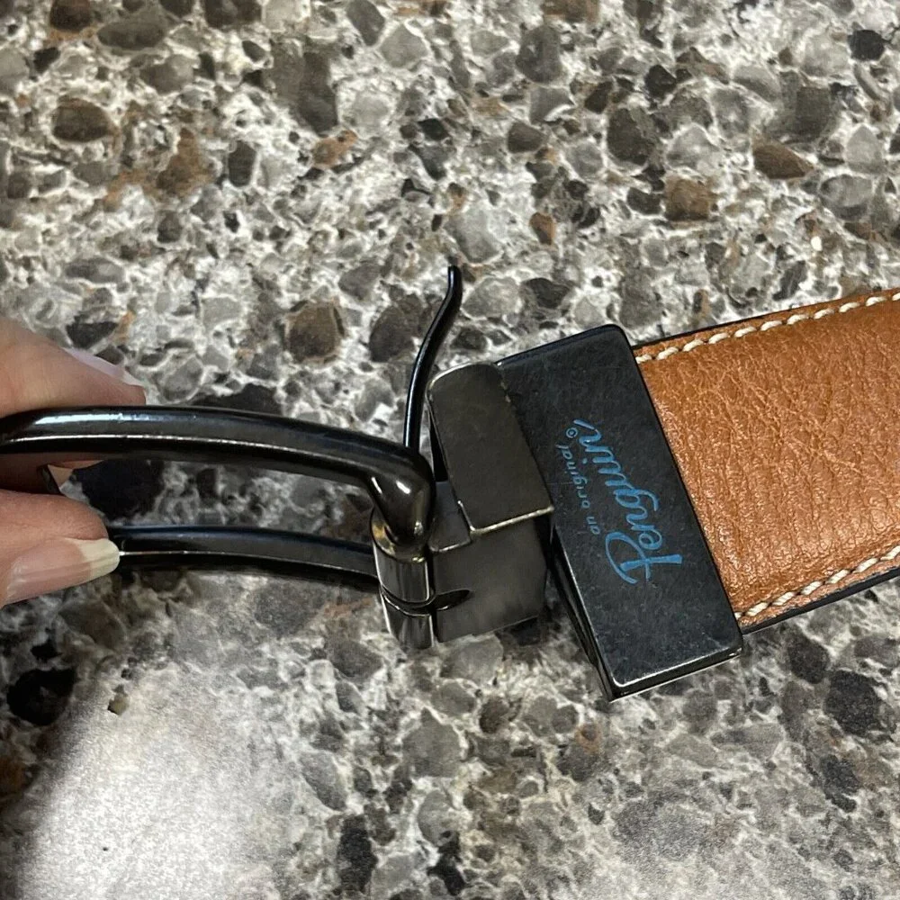 Original Penguin Mens LEATHER Navy /‎ Brown Reversible Belt US Size 32 With Logo